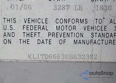 2006 Chevrolet Aveo Ls from USA, damaged, VIN KL1TD66636B632382